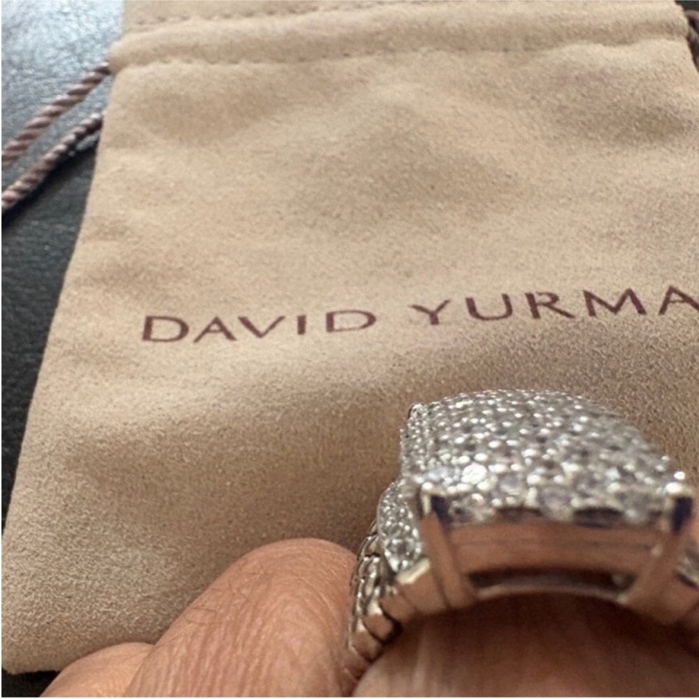 David Yurman Sterling Silver Pavé Square Top Ring with Braided Band sz8 - Picture 6 of 6